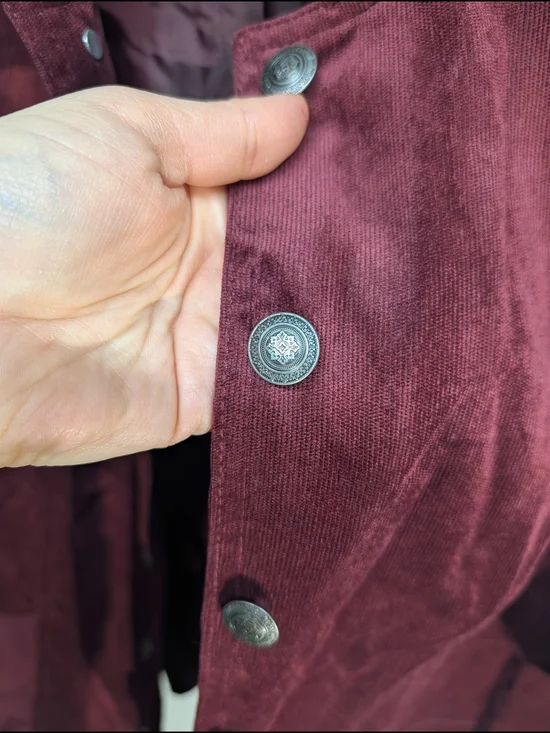 Women's Burgundy Suede Button-Front Jacket - Picture 3 of 10